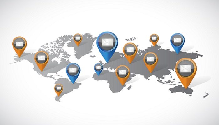 email marketing communication world map illustration design over a white background